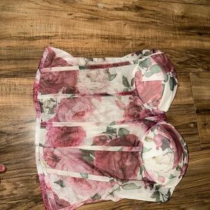 Fashion Nova Pink and Green Floral Blouse